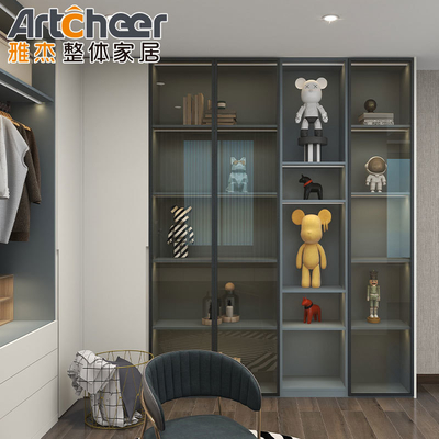 गुणवत्ता  Customized Wooden Clothes Hinge Door Wardrobe with LED Closet Modern Bedroom फैक्टरी