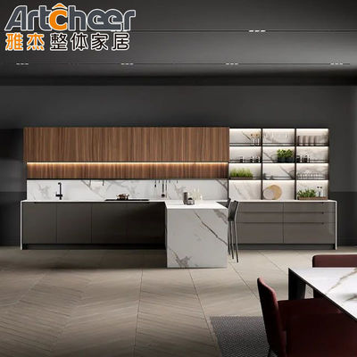 आधुनिक रसोई फर्नीचर ग्रे मेलामाइन एल के आकार का कैबिनेट सेट